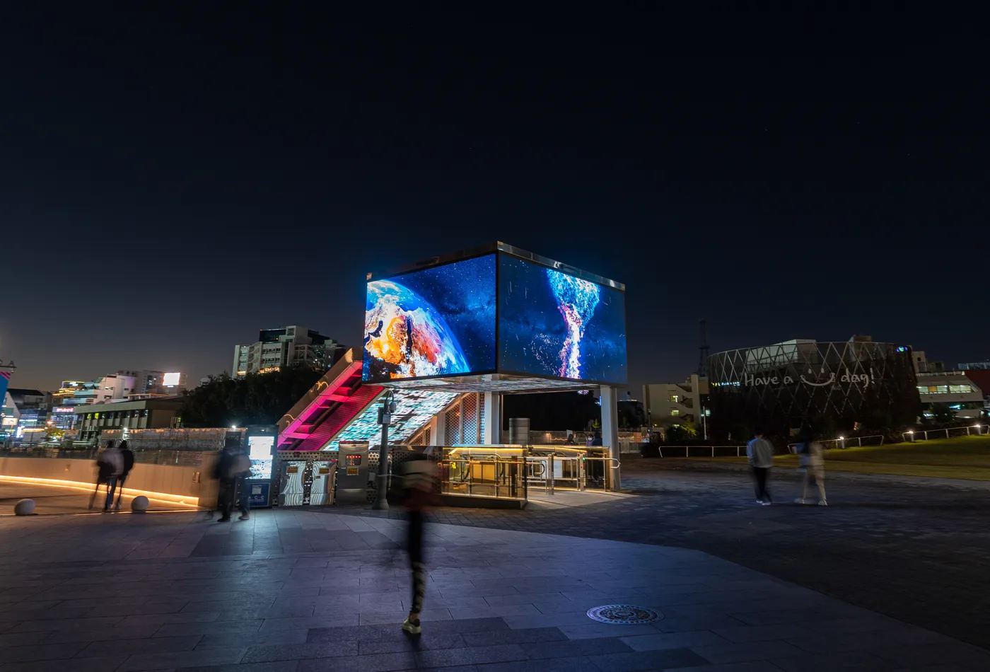 Digital outdoor advertising screen in an urban night environment